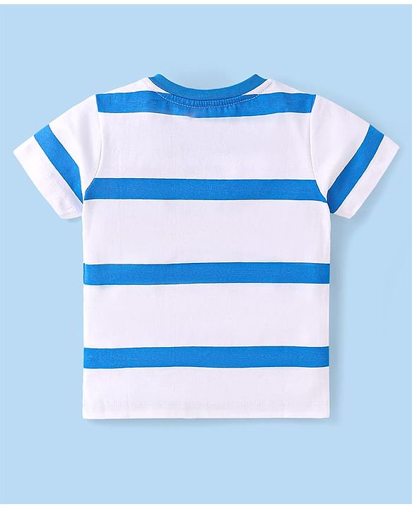 Babyhug 100% Cotton Knit Half Sleeves T-Shirts With Stripes Pack Of 3 - White & Blue