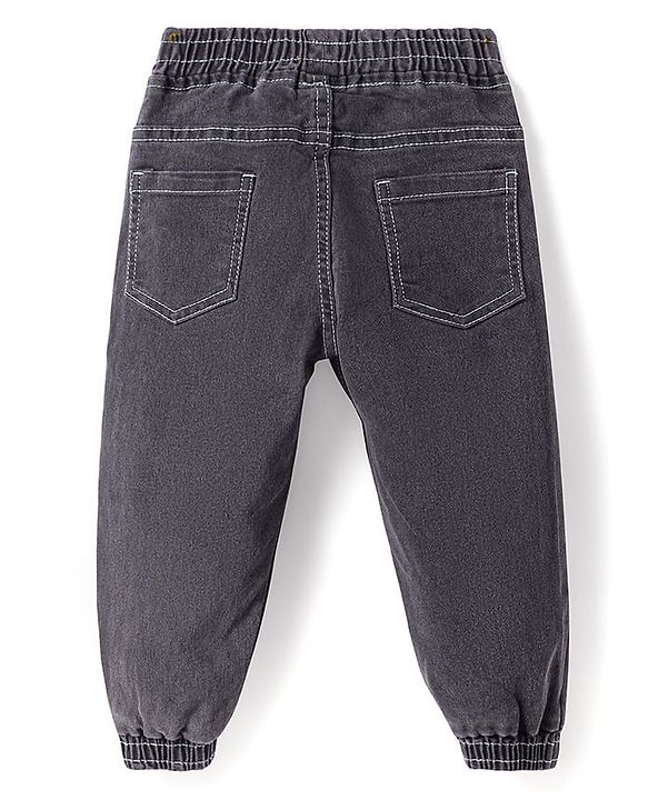 Babyhug Full Length Washed Denim Joggers With Stretch - Grey