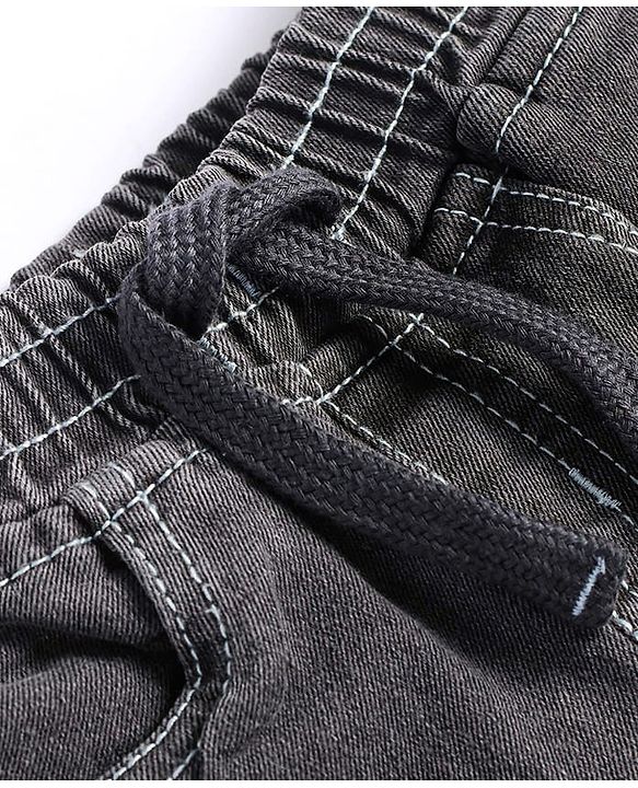 Babyhug Full Length Washed Denim Joggers With Stretch - Grey