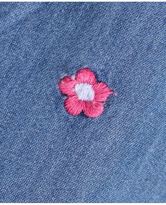 Babyhug Full Length Denim Jeans With Floral Embroidery & Bow Applique - Blue