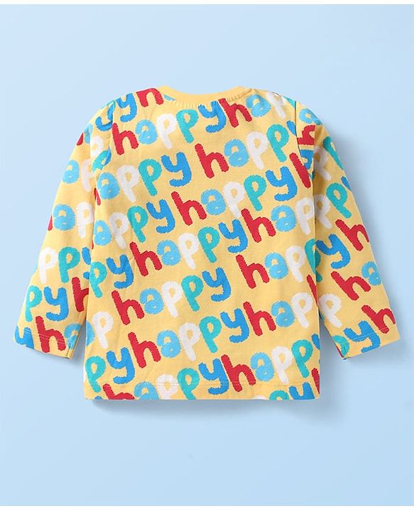 Babyhug 100% Cotton Knit Full Sleeves Night Suit With Happy Text Print - Yellow