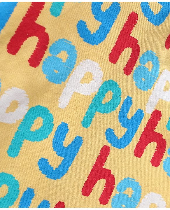 Babyhug 100% Cotton Knit Full Sleeves Night Suit With Happy Text Print - Yellow
