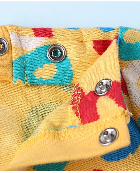 Babyhug 100% Cotton Knit Full Sleeves Night Suit With Happy Text Print - Yellow