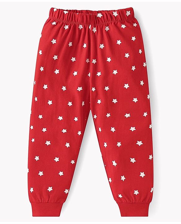 Babyhug Cotton Knit Full Sleeves Night Suit with Panda & Stars Print - Red