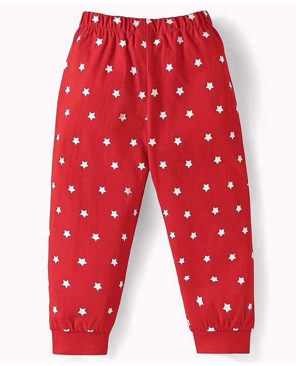 Babyhug Cotton Knit Full Sleeves Night Suit with Panda & Stars Print - Red