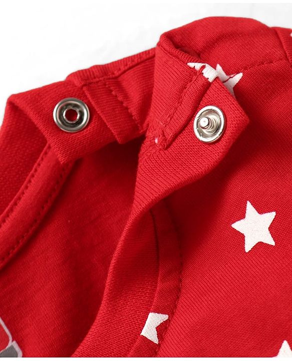 Babyhug Cotton Knit Half Sleeves Shorts Night Suit with Stars & Text Print - Red