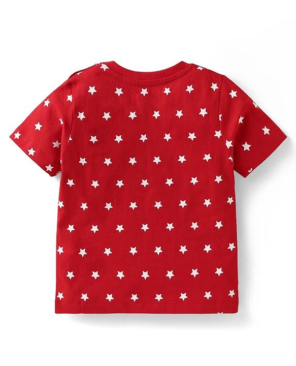 Babyhug Cotton Knit Half Sleeves Shorts Night Suit with Stars & Text Print - Red