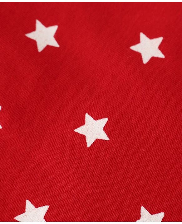 Babyhug Cotton Knit Half Sleeves Shorts Night Suit with Stars & Text Print - Red
