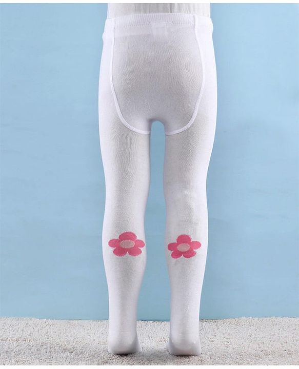 Cute Walk by Babyhug Knitted Antibacterial Footed Tights Floral Design - White