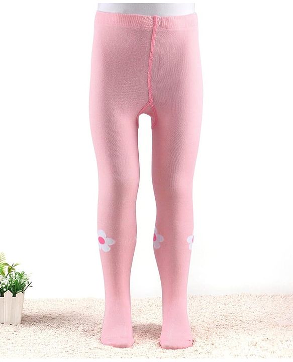 Cute Walk by Babyhug Knitted Antibacterial Footed Tights Floral Design - Pink
