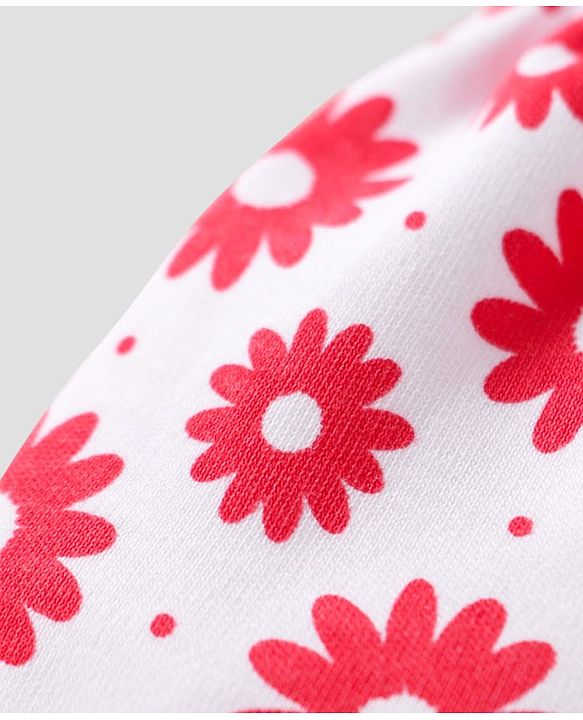 Babyhug 100% Cotton Knit Mittens & Booties with Floral Print - Red