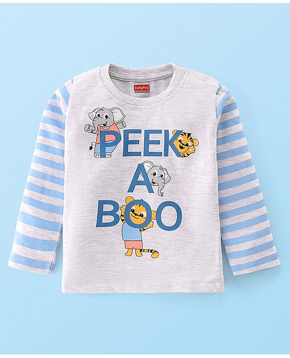 Babyhug Single Jersey Knit Full Sleeves Night Suit Elephant Printed - White & Blue