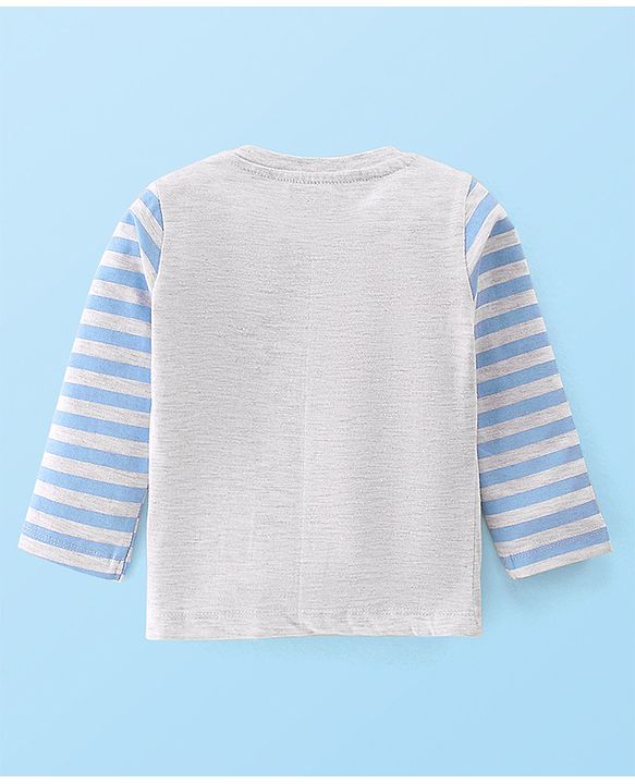 Babyhug Single Jersey Knit Full Sleeves Night Suit Elephant Printed - White & Blue