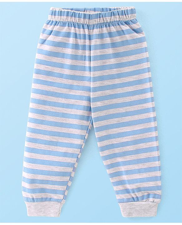 Babyhug Single Jersey Knit Full Sleeves Night Suit Elephant Printed - White & Blue