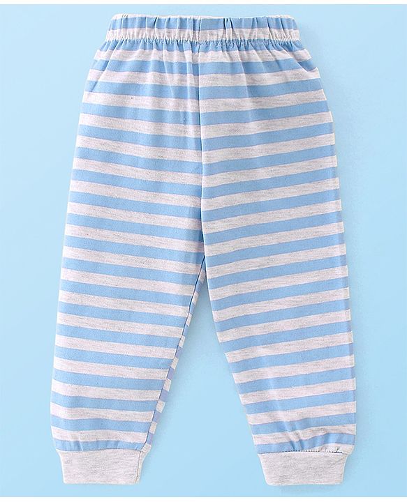 Babyhug Single Jersey Knit Full Sleeves Night Suit Elephant Printed - White & Blue