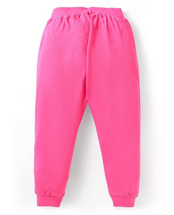 Babyhug Single Jersey Knit Full Length Lounge Pants Pack Of 2 with Polka Dots & Text Print - Pink Navy Blue