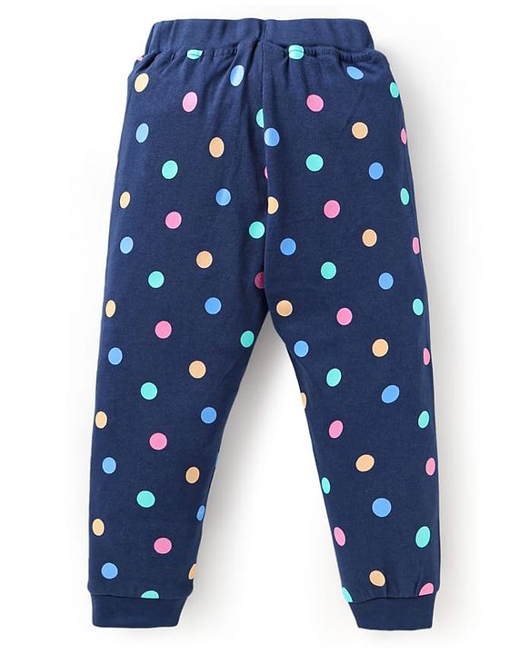 Babyhug Single Jersey Knit Full Length Lounge Pants Pack Of 2 with Polka Dots & Text Print - Pink Navy Blue