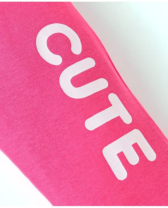 Babyhug Single Jersey Knit Full Length Lounge Pants Pack Of 2 with Polka Dots & Text Print - Pink Navy Blue