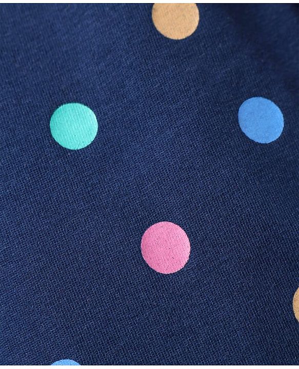 Babyhug Single Jersey Knit Full Length Lounge Pants Pack Of 2 with Polka Dots & Text Print - Pink Navy Blue