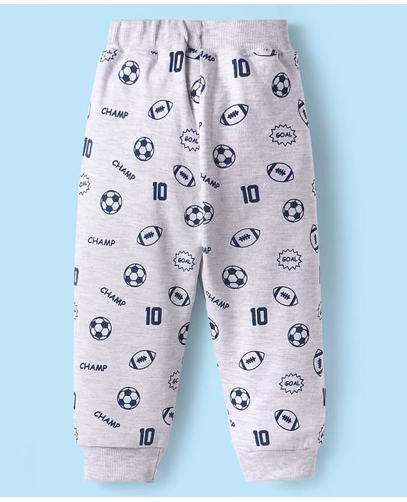 Babyhug Cotton Full Length Lounge Pants with Sports Print - Grey
