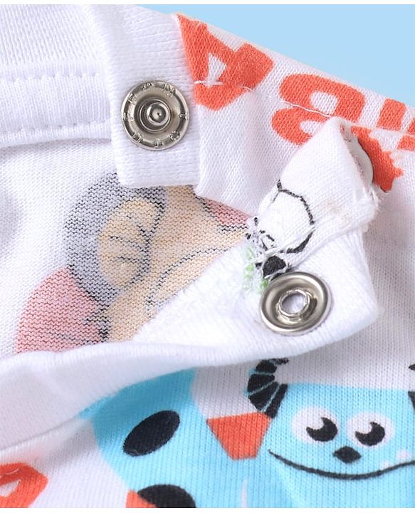 Babyhug Disney Single Jersey Knit Dungaree & Full Sleeves T-Shirt Set with Mickey Mouse Graphics - White & Blue