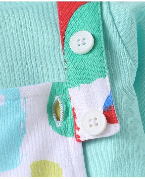 Babyhug Disney Single Jersey Knit Dungaree & Full Sleeves T-Shirt Set with Mickey Mouse Graphics - Aqua Blue