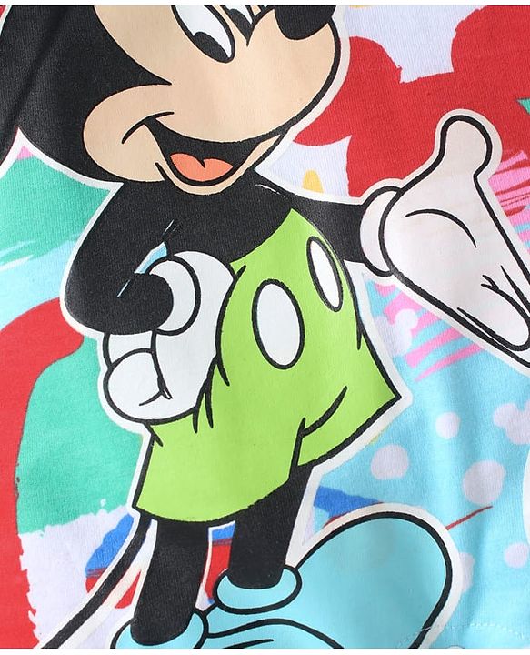 Babyhug Disney Single Jersey Knit Dungaree & Full Sleeves T-Shirt Set with Mickey Mouse Graphics - Aqua Blue