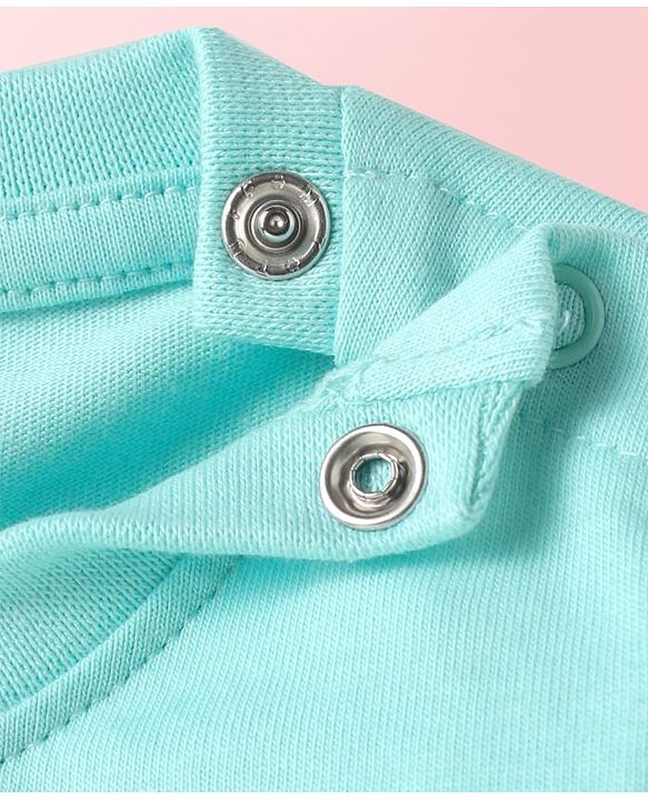 Babyhug Disney Single Jersey Knit Dungaree & Full Sleeves T-Shirt Set with Mickey Mouse Graphics - Aqua Blue