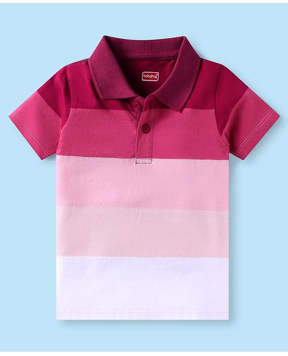 Babyhug Single Jersey Knit Half Sleeves Polo T-Shirt & Shorts Set With Color Block Design - Maroon