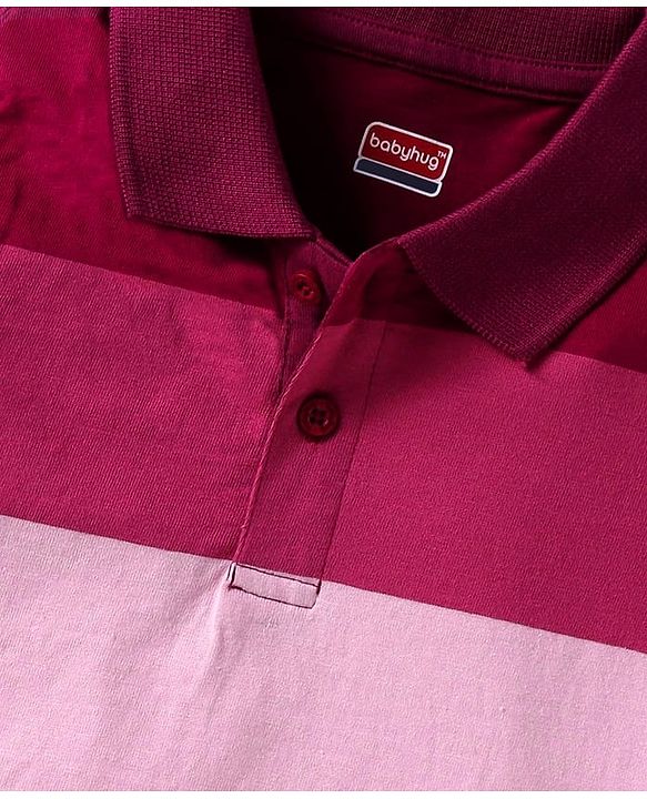 Babyhug Single Jersey Knit Half Sleeves Polo T-Shirt & Shorts Set With Color Block Design - Maroon