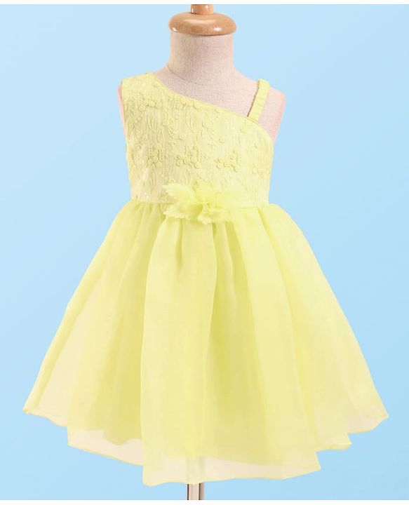 Babyhug Woven Sleeveless Party Dress with Floral  Embroidery on Yoke - Yellow