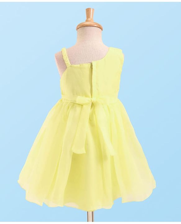 Babyhug Woven Sleeveless Party Dress with Floral  Embroidery on Yoke - Yellow