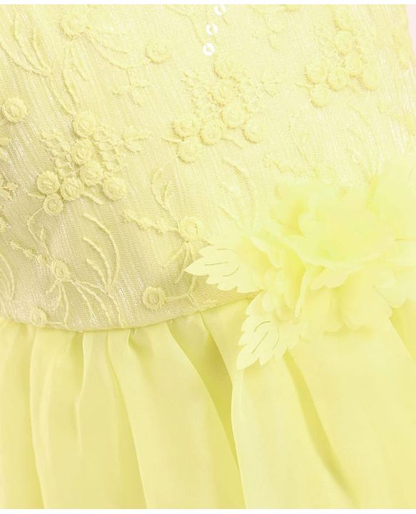 Babyhug Woven Sleeveless Party Dress with Floral  Embroidery on Yoke - Yellow