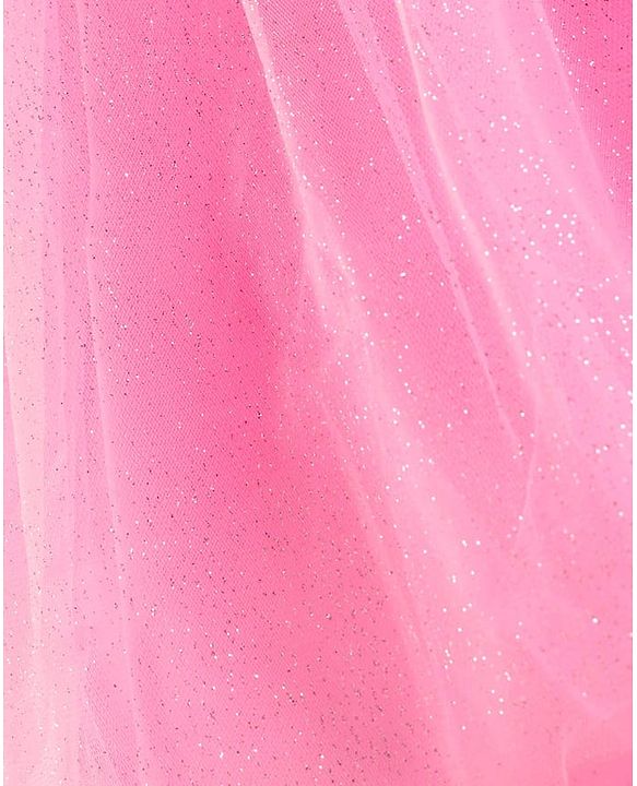 Babyhug Woven Half Sleeves Mesh Party Dress With 3D Floral Applique - Pink