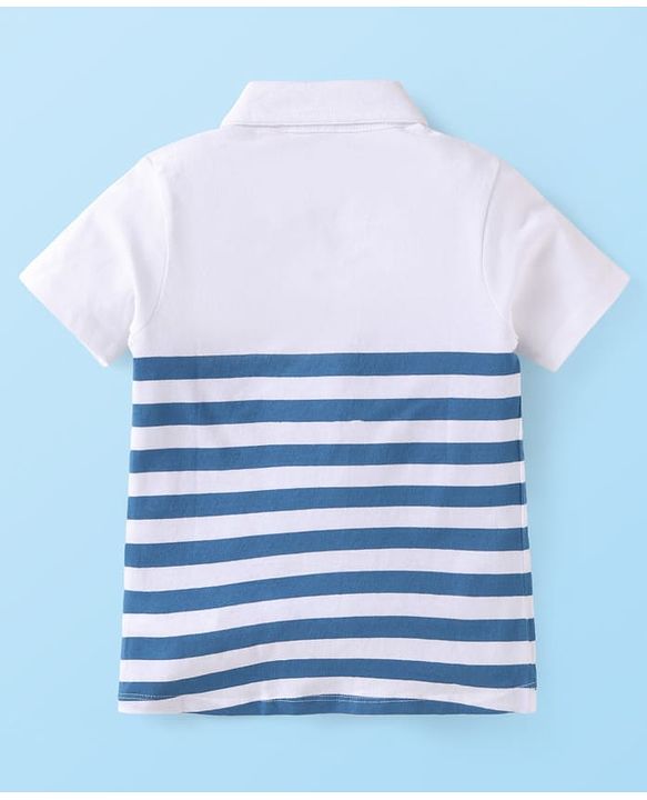 Babyhug Single Jersey Knit Half Sleeves Striped Shirts & Shorts Set - White & Blue