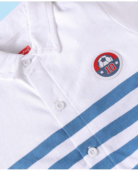 Babyhug Single Jersey Knit Half Sleeves Striped Shirts & Shorts Set - White & Blue