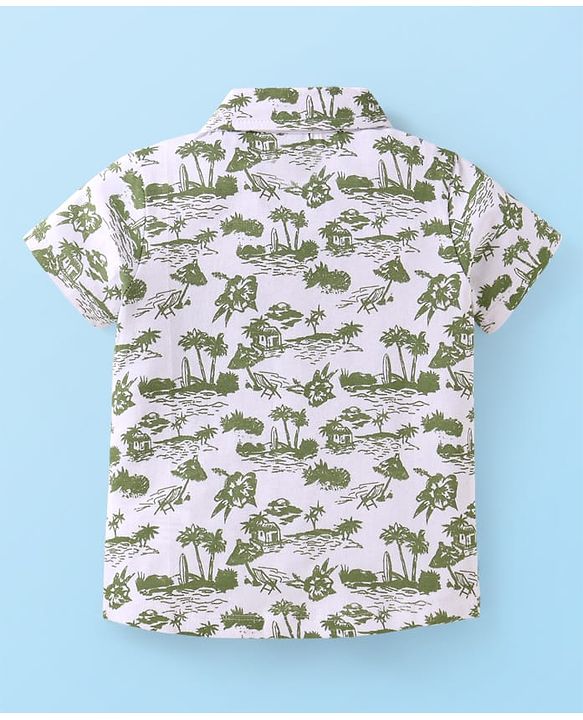Babyhug Knitted Half Sleeves Shirt & Woven Shorts Set with Beach Theme Print - Green
