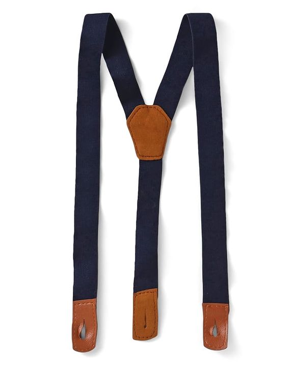 Babyhug Single Jersey Knit Half Sleeves Checks Shirt & Fish Printed Shorts With Bow Applique & Suspender - Light & Navy Blue