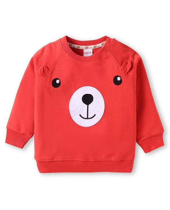 Babyhug Terry Knit Full Sleeves T-Shirt & Joggers  Set with Animal Applique - Red