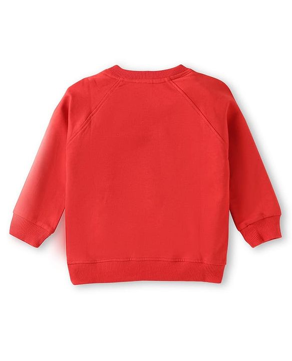 Babyhug Terry Knit Full Sleeves T-Shirt & Joggers  Set with Animal Applique - Red