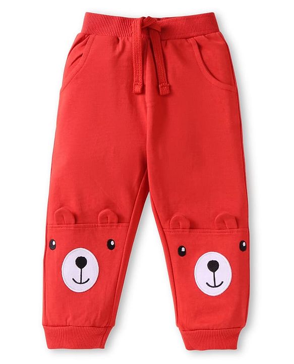 Babyhug Terry Knit Full Sleeves T-Shirt & Joggers  Set with Animal Applique - Red