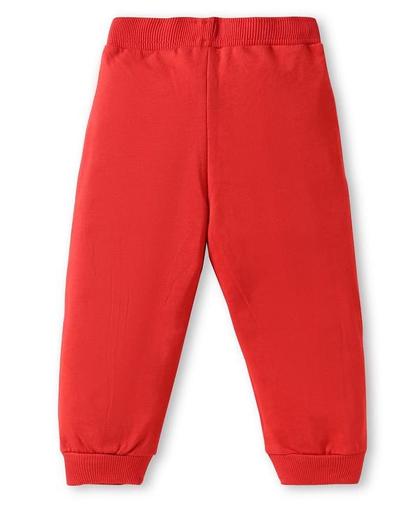 Babyhug Terry Knit Full Sleeves T-Shirt & Joggers  Set with Animal Applique - Red
