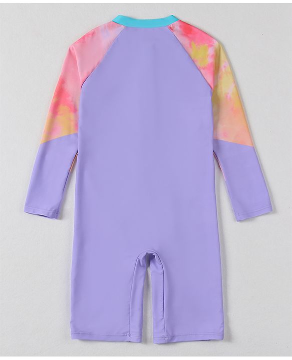 Babyhug Full Sleeves Legged Swimsuit Tie & Dye Print - Purple