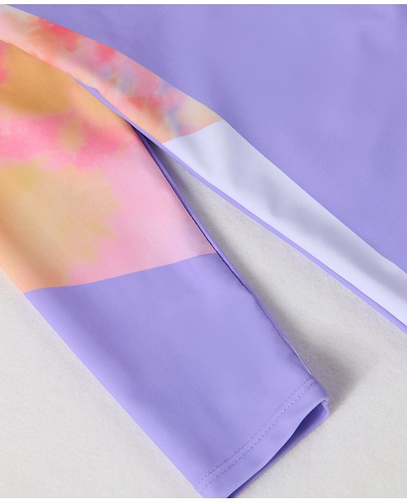 Babyhug Full Sleeves Legged Swimsuit Tie & Dye Print - Purple