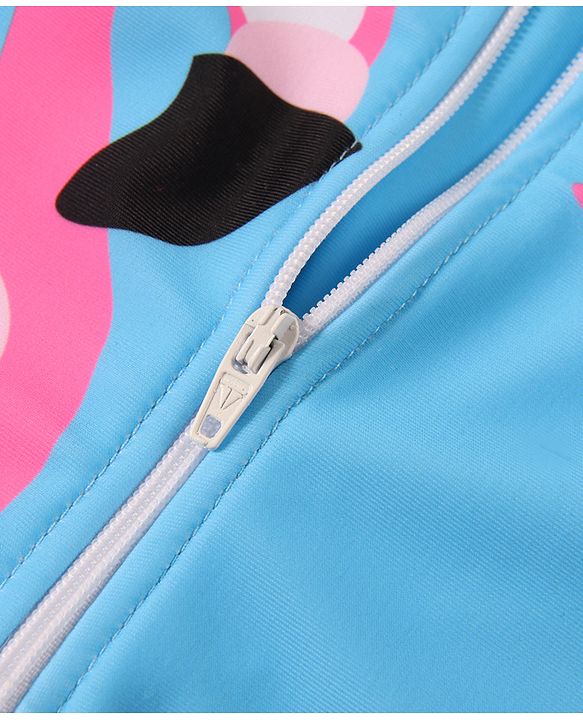 Babyhug Half Raglan Sleeves Legged Swimsuit with Swan Print - Blue