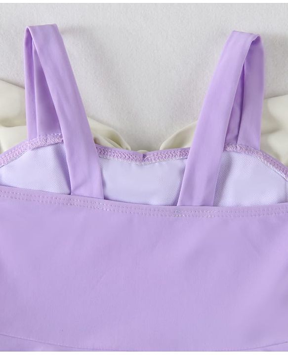 Babyhug Sleeveless Frock Swimsuit With Bow Applique & Swimming Cap - Purple