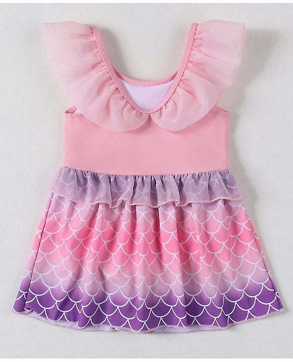 Babyhug Frill Sleeves Printed Frock Swimsuit - Pink (Color Print May Vary as Color Block Style)