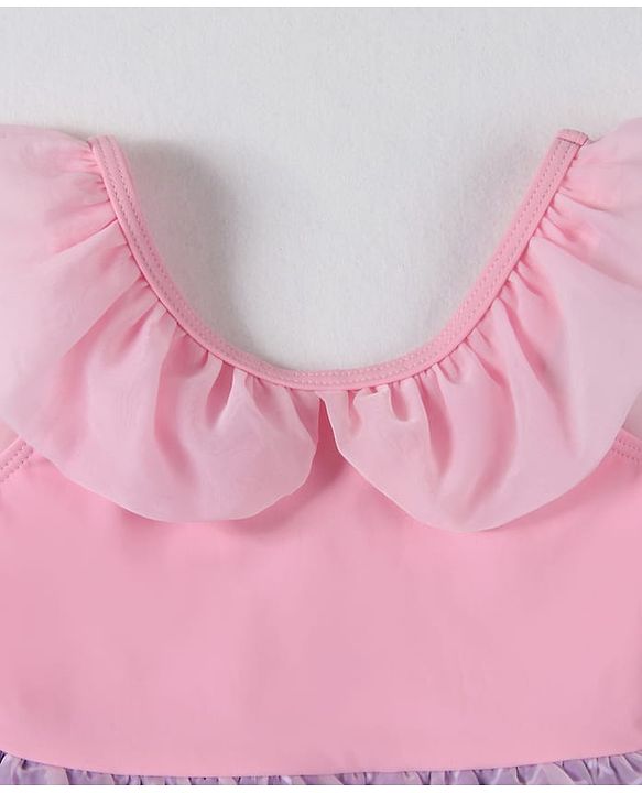 Babyhug Frill Sleeves Printed Frock Swimsuit - Pink (Color Print May Vary as Color Block Style)