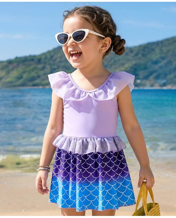 Babyhug Frill Sleeves Printed Frock Swimsuit - Pink (Color Print May Vary as Color Block Style)