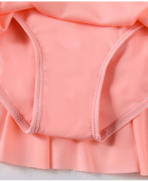 Pine Kids Half Raglan Sleeves Frock Swimsuit With Animal Print - Peach